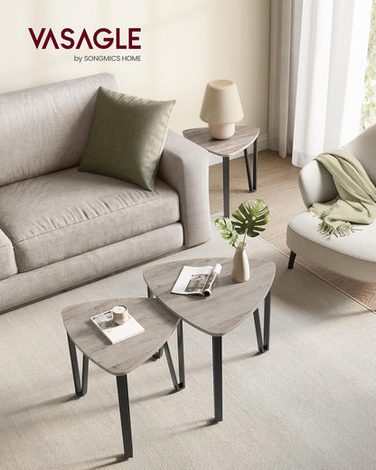 Nesting Triangle End Tables Set of 2, Industrial Coffee Tables and Accent Side Tables for Living Room and Bedroom - with Ebony Black | Sold by Uncle Wiener's Wholesale