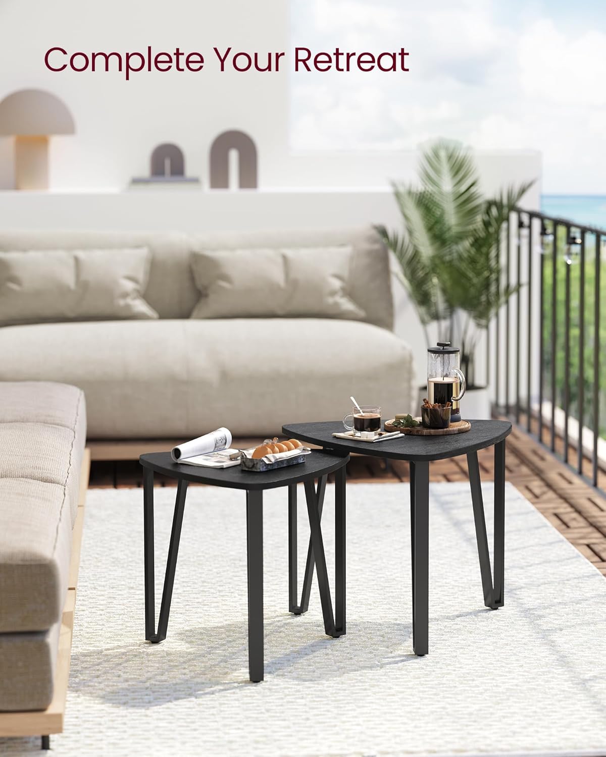 Nesting Triangle End Tables Set of 2, Industrial Coffee Tables and Accent Side Tables for Living Room and Bedroom - with Ebony Black | Sold by Uncle Wiener's Wholesale
