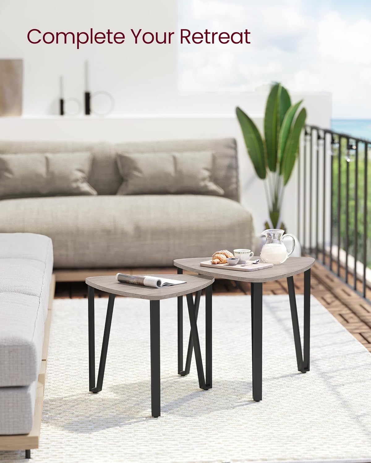 Nesting Triangle End Tables Set of 2, Industrial Coffee Tables and Accent Side Tables for Living Room and Bedroom - with Ebony Black | Sold by Uncle Wiener's Wholesale