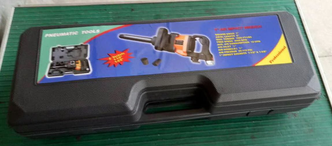 1 inch air impact gun with heavy-duty socket kit
Industrial pneumatic impact wrench for automotive use
Air-powered impact gun and sockets on workbench
High-torque pneumatic wrench set in packaging