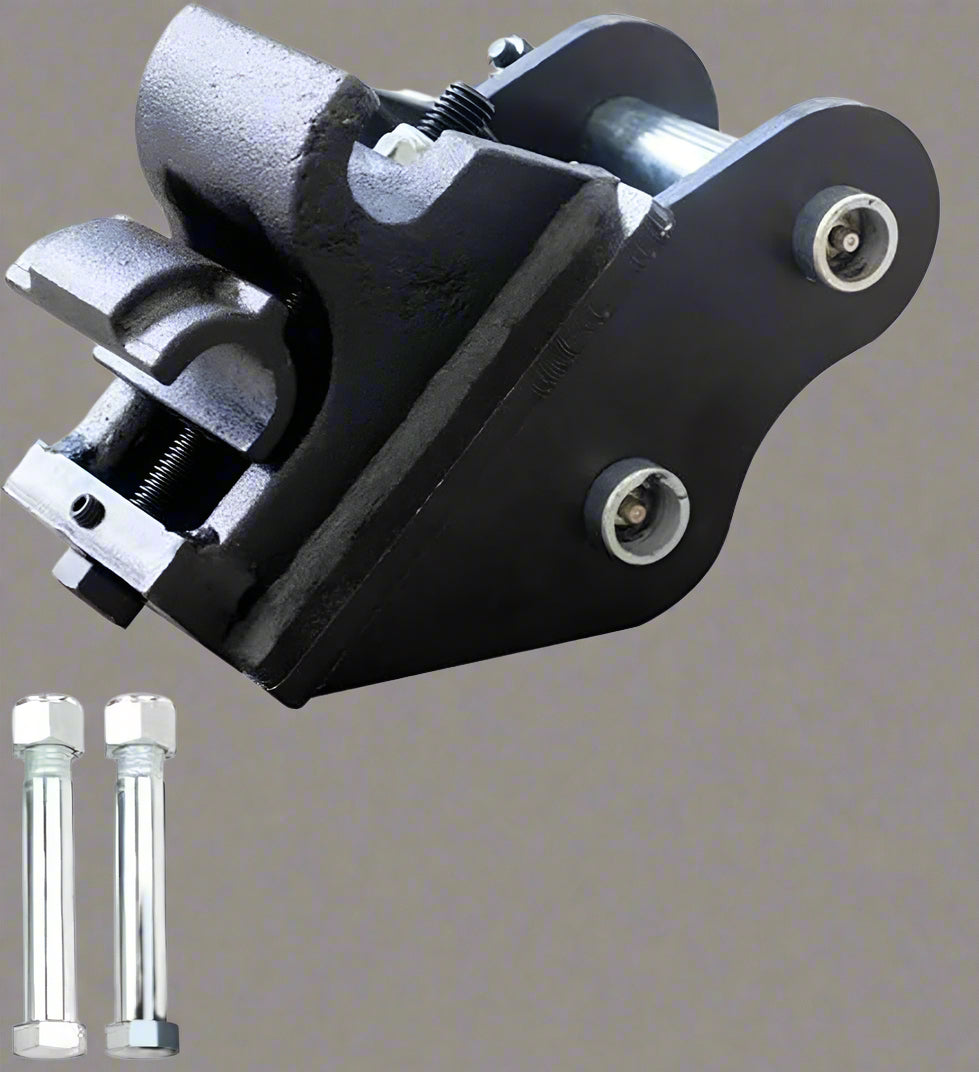 1 Ton Mini Excavator with red exterior and enclosed cab

Excavator attachments: auger, rake, ripper tooth

Briggs & Stratton engine close-up in compact excavator

Compact excavator operating on residential job site

Interior view of enclosed cab on mini excavator