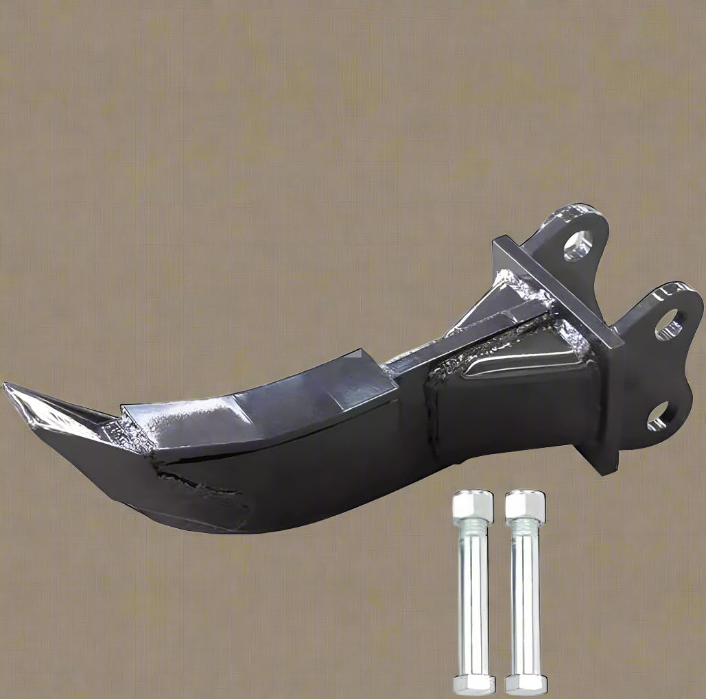 1 Ton Mini Excavator with red exterior and enclosed cab

Excavator attachments: auger, rake, ripper tooth

Briggs & Stratton engine close-up in compact excavator

Compact excavator operating on residential job site

Interior view of enclosed cab on mini excavator