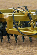 Yellow 10 ft offset disc harrow on field-ready tires
Side profile of 14 ft hydraulic disc harrow with black frame
17 ft disc harrow for large-scale farming operations
Rear angle of disc harrow showing disc blade spacing
Overhead view of disc harrow attachment connected to tractor