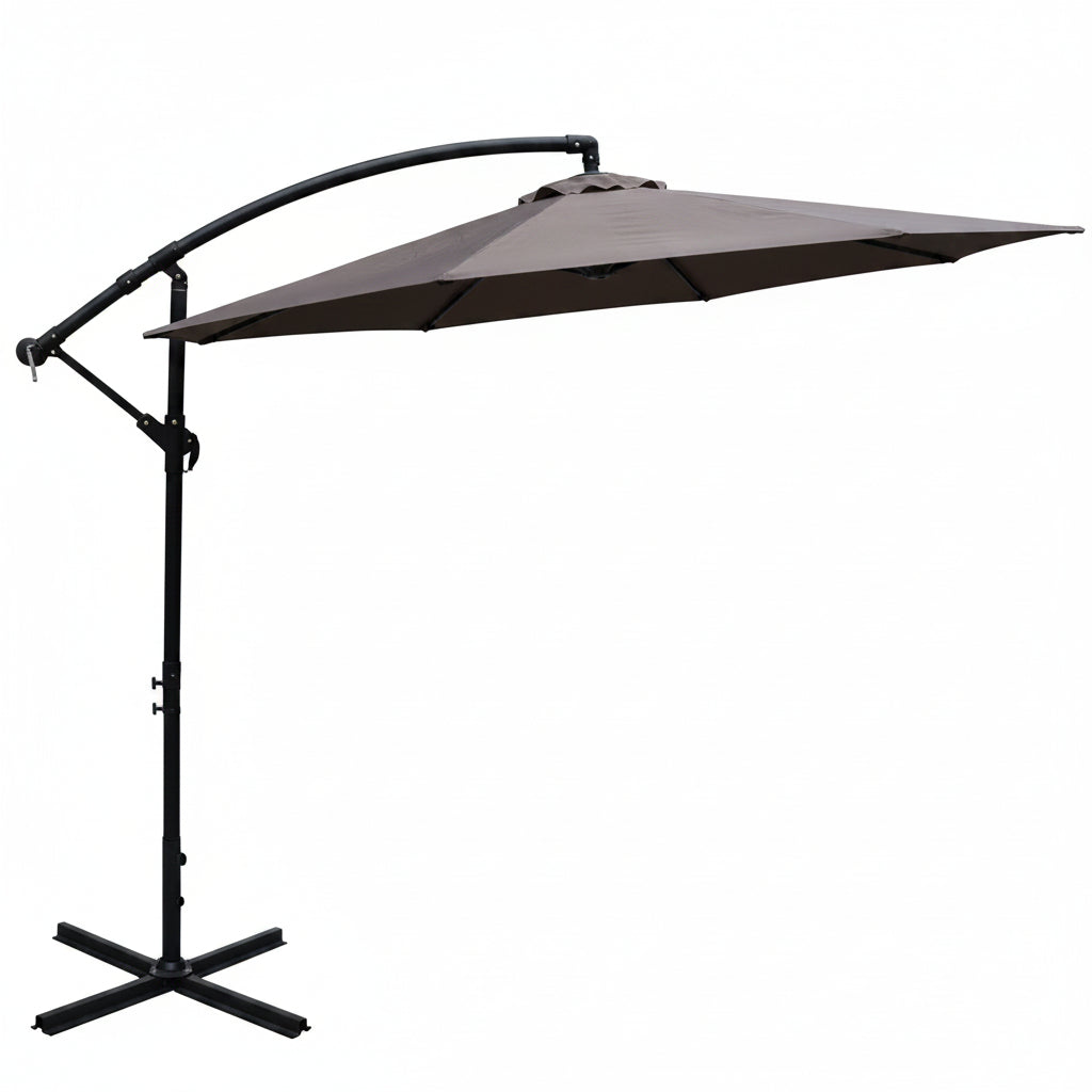 New 10 FT Hanging Patio Umbrella with Sand Bag – Offset Outdoor Umbrella for Deck, Garden, or Poolside Shade - with Tan | Sold by Uncle Wiener's Wholesale