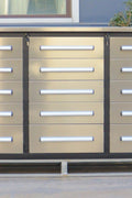 NEW 10 FT HEAVY DUTY STEEL WORK BENCH 35 , 25 , 20 & 15 DRAWER - with 15 Drawer + 2 Cabinet Drawer Stainless | Sold by Uncle Wiener's Wholesale