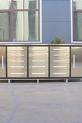 NEW 10 FT HEAVY DUTY STEEL WORK BENCH 35 , 25 , 20 & 15 DRAWER - with 15 Drawer + 2 Cabinet Drawer Stainless | Sold by Uncle Wiener's Wholesale