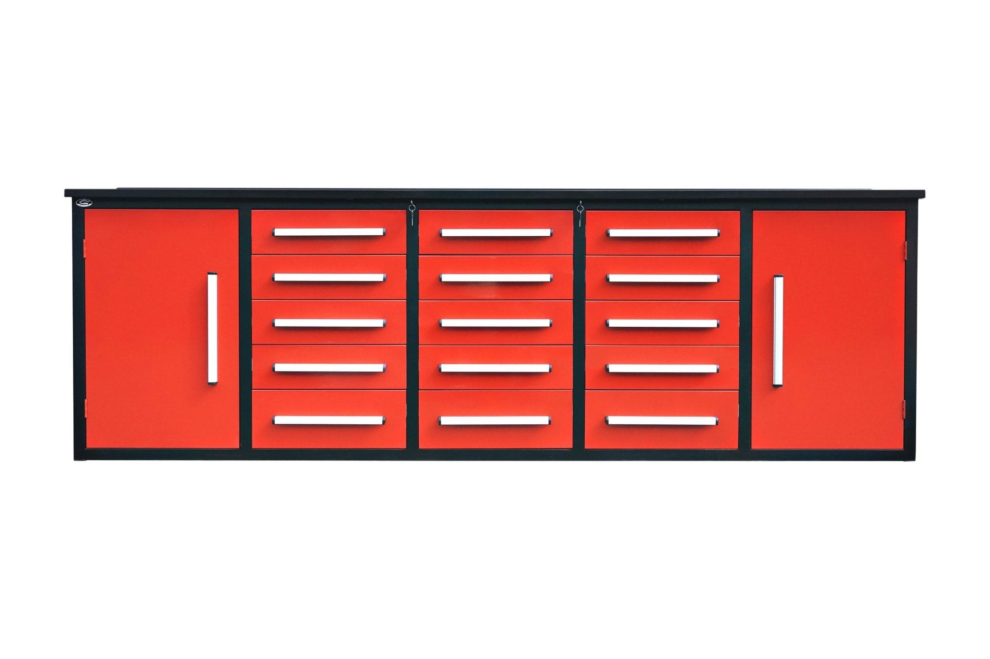 NEW 10 FT HEAVY DUTY STEEL WORK BENCH 35 , 25 , 20 & 15 DRAWER - with 15 Drawer + 2 Cabinet Drawer Red | Sold by Uncle Wiener's Wholesale
