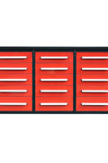 NEW 10 FT HEAVY DUTY STEEL WORK BENCH 35 , 25 , 20 & 15 DRAWER - with 15 Drawer + 2 Cabinet Drawer Red | Sold by Uncle Wiener's Wholesale
