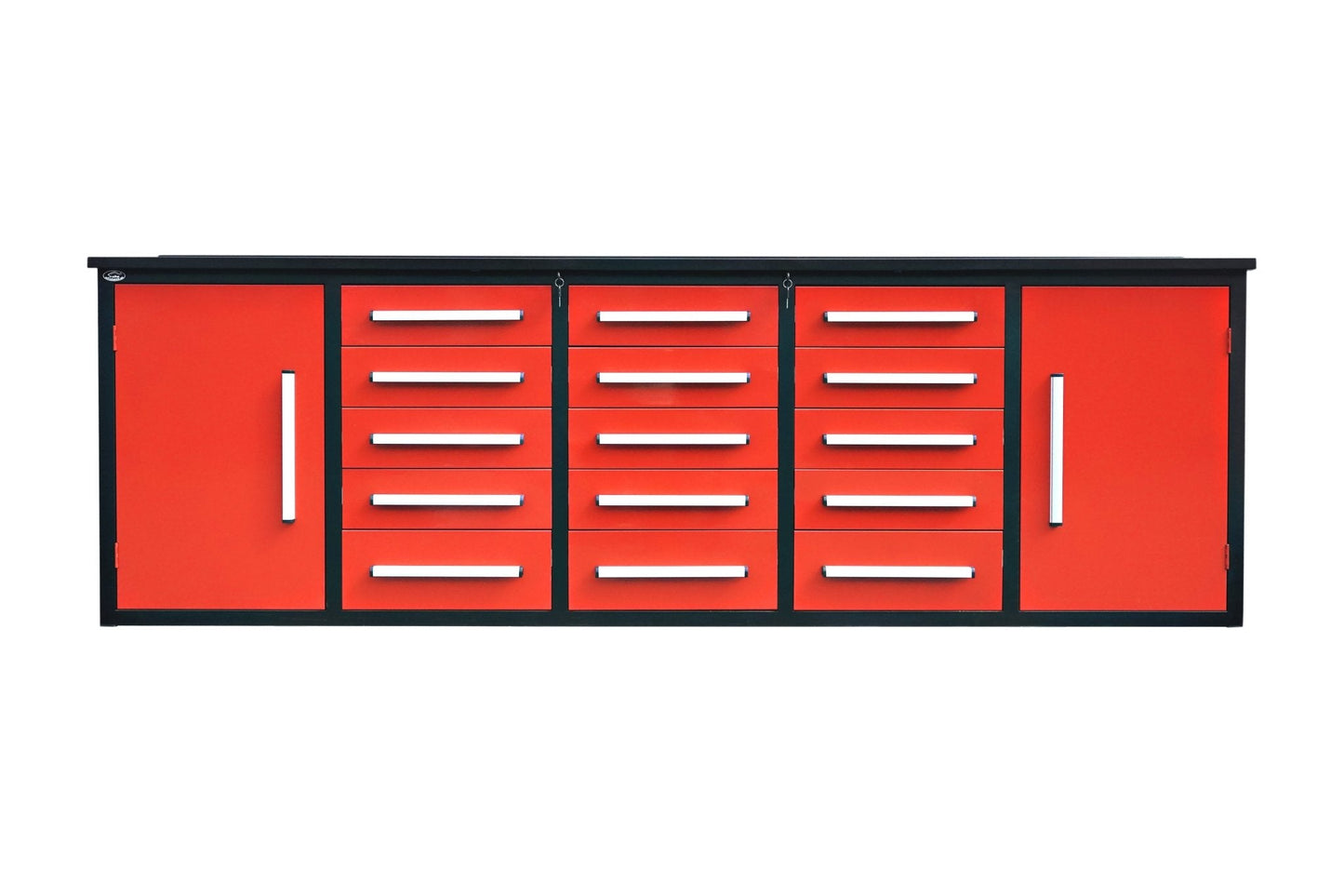 NEW 10 FT HEAVY DUTY STEEL WORK BENCH 35 , 25 , 20 & 15 DRAWER - with 15 Drawer + 2 Cabinet Drawer Red | Sold by Uncle Wiener's Wholesale