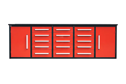 NEW 10 FT HEAVY DUTY STEEL WORK BENCH 35 , 25 , 20 & 15 DRAWER - with 15 Drawer + 2 Cabinet Drawer Red | Sold by Uncle Wiener's Wholesale