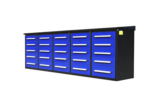 NEW 10 FT HEAVY DUTY STEEL WORK BENCH 35 , 25 , 20 & 15 DRAWER - with 25 Drawer Blue | Sold by Uncle Wiener's Wholesale