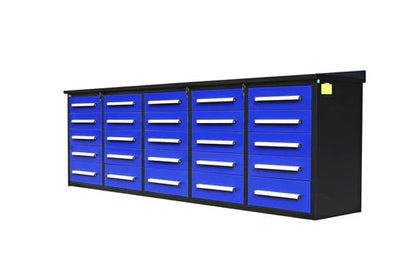 NEW 10 FT HEAVY DUTY STEEL WORK BENCH 35 , 25 , 20 & 15 DRAWER - with 25 Drawer Blue | Sold by Uncle Wiener's Wholesale