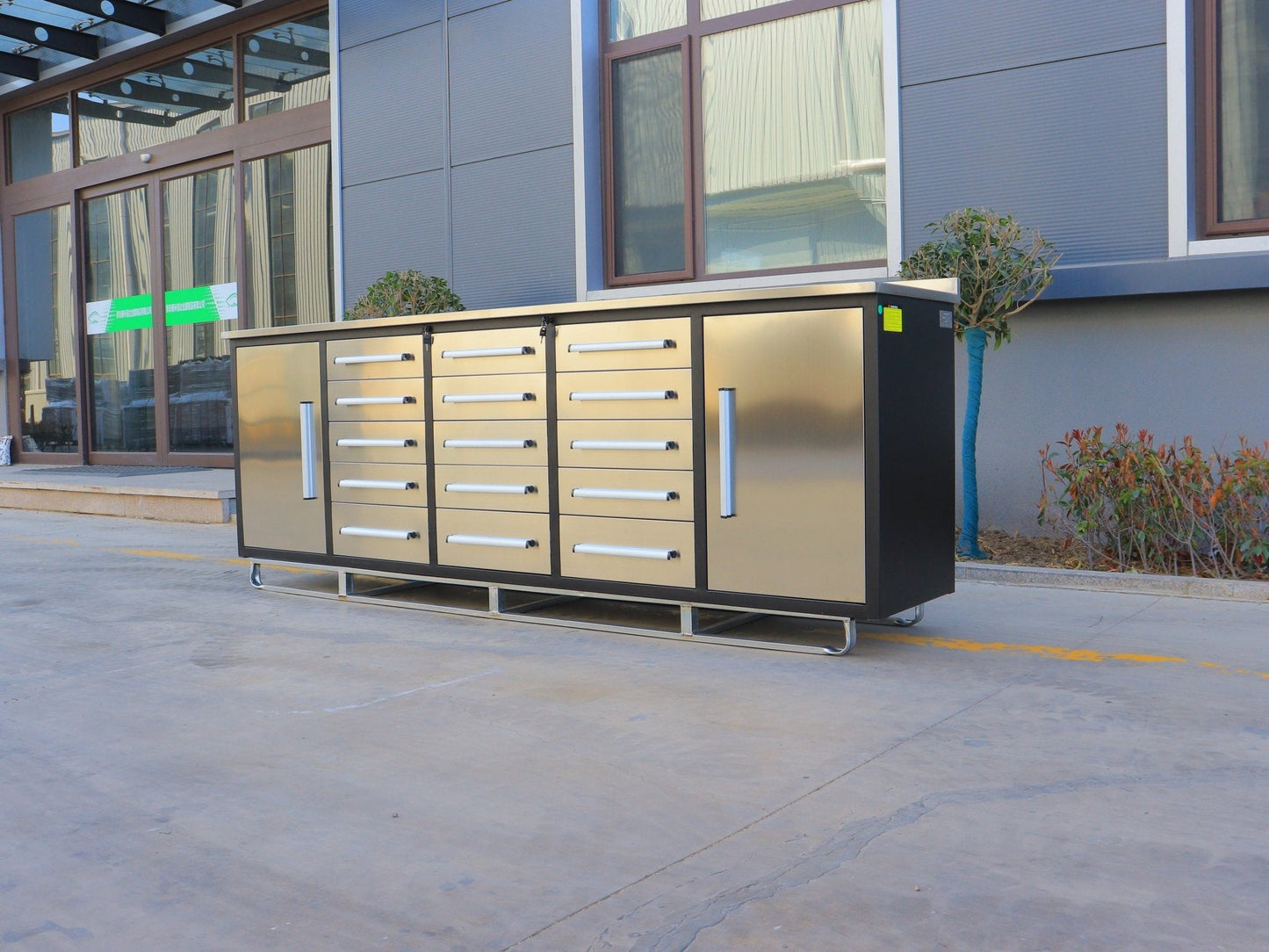 NEW 10 FT HEAVY DUTY STEEL WORK BENCH 35 , 25 , 20 & 15 DRAWER - with 15 Drawer + 2 Cabinet Drawer Stainless | Sold by Uncle Wiener's Wholesale