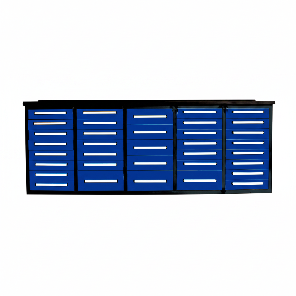 NEW 10 FT HEAVY DUTY STEEL WORK BENCH 35 , 25 , 20 & 15 DRAWER - with 35 Drawer Blue | Sold by Uncle Wiener's Wholesale