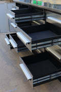 NEW 10 FT HEAVY DUTY STEEL WORK BENCH 35 , 25 , 20 & 15 DRAWER - with 15 Drawer + 2 Cabinet Drawer Stainless | Sold by Uncle Wiener's Wholesale