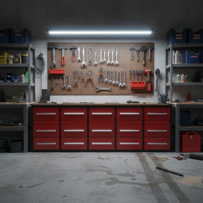 NEW 10 FT HEAVY DUTY STEEL WORK BENCH 35 , 25 , 20 & 15 DRAWER - with 15 Drawer Red | Sold by Uncle Wiener's Wholesale