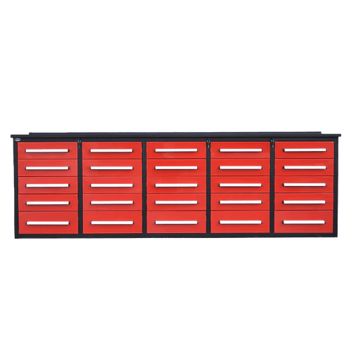 NEW 10 FT HEAVY DUTY STEEL WORK BENCH 35 , 25 , 20 & 15 DRAWER - with 25 Drawer Red | Sold by Uncle Wiener's Wholesale