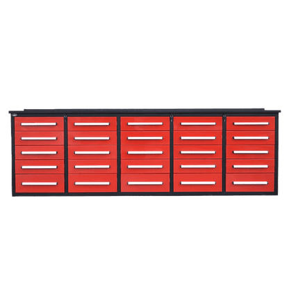 NEW 10 FT HEAVY DUTY STEEL WORK BENCH 35 , 25 , 20 & 15 DRAWER - with 25 Drawer Red | Sold by Uncle Wiener's Wholesale