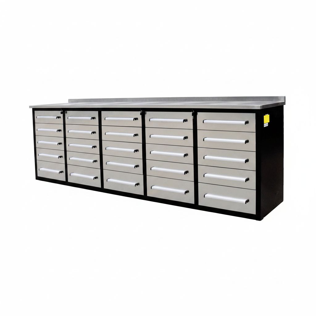 NEW 10 FT HEAVY DUTY STEEL WORK BENCH 35 , 25 , 20 & 15 DRAWER - with 15 Drawer + 2 Cabinet Drawer Stainless | Sold by Uncle Wiener's Wholesale