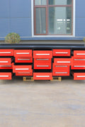 NEW 10 FT HEAVY DUTY STEEL WORK BENCH 35 , 25 , 20 & 15 DRAWER - with 20 Drawer Red | Sold by Uncle Wiener's Wholesale