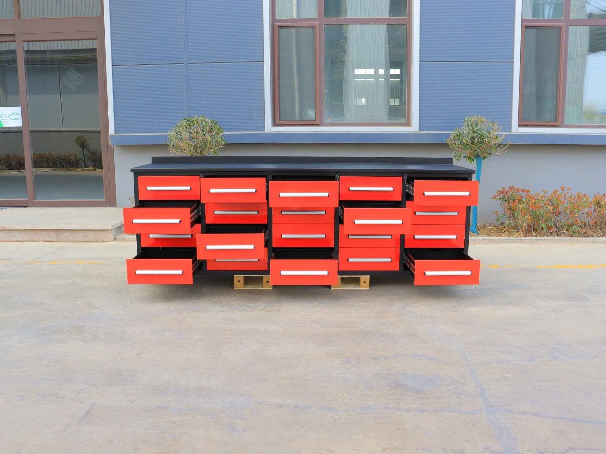 NEW 10 FT HEAVY DUTY STEEL WORK BENCH 35 , 25 , 20 & 15 DRAWER - with 20 Drawer Red | Sold by Uncle Wiener's Wholesale