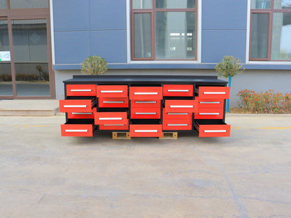 NEW 10 FT HEAVY DUTY STEEL WORK BENCH 35 , 25 , 20 & 15 DRAWER - with 20 Drawer Red | Sold by Uncle Wiener's Wholesale