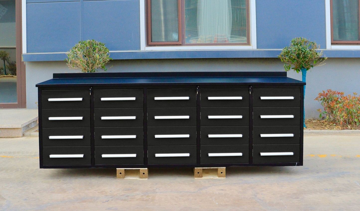 NEW 10 FT HEAVY DUTY STEEL WORK BENCH 35 , 25 , 20 & 15 DRAWER - with 15 Drawer + 2 Cabinet Drawer Stainless | Sold by Uncle Wiener's Wholesale