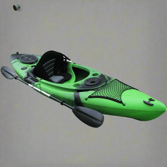 NEW 10 FT SIT - IN KAYAK W/ PADDED SEAT & PADDLES – COMFORT SEAT, LIGHTWEIGHT BUILD, IDEAL FOR BEGINNERS & RECREATIONAL USE - with Green / Black | Sold by Uncle Wiener's Wholesale