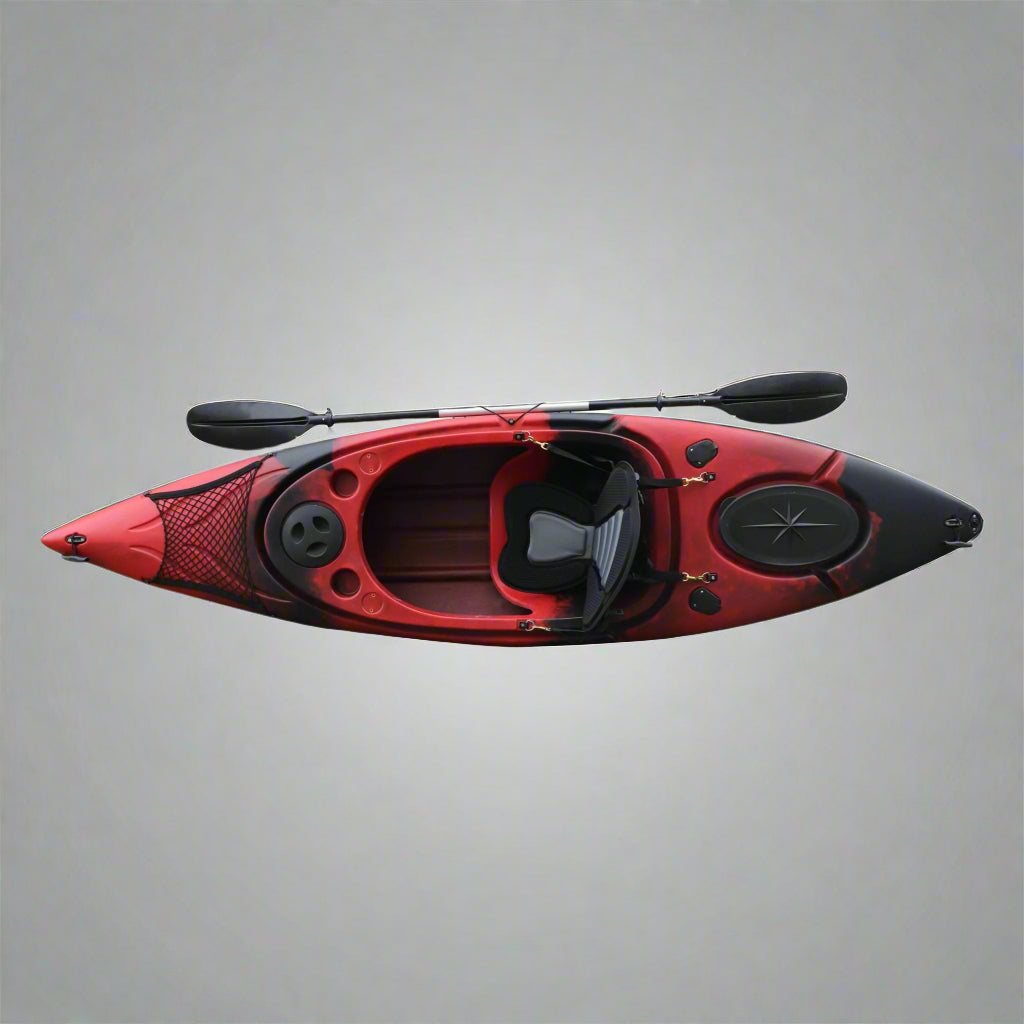NEW 10 FT SIT - IN KAYAK W/ PADDED SEAT & PADDLES – COMFORT SEAT, LIGHTWEIGHT BUILD, IDEAL FOR BEGINNERS & RECREATIONAL USE - with Red / Black | Sold by Uncle Wiener's Wholesale