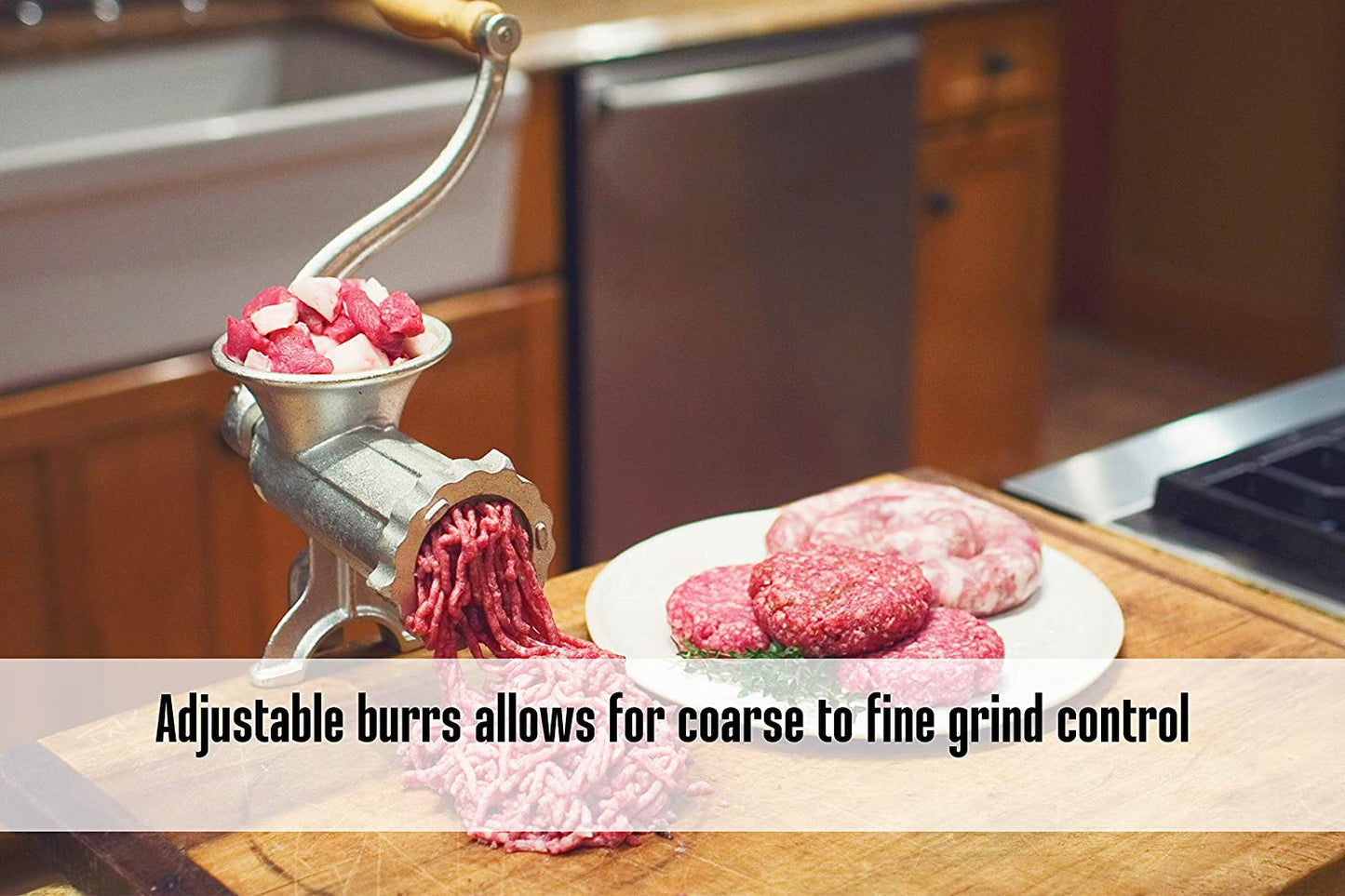 Clamp-On Meat Grinder Secured to Kitchen Counter