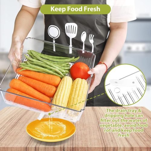 10-pack clear plastic refrigerator and pantry storage bins in assorted sizes with lids and built-in drain tray – BPA-free PET material