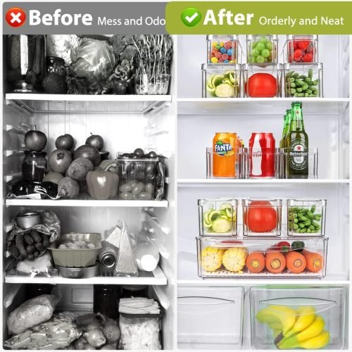 10-pack clear plastic refrigerator and pantry storage bins in assorted sizes with lids and built-in drain tray – BPA-free PET material