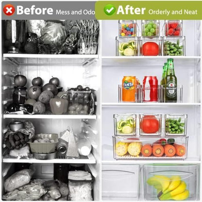 10-pack clear plastic refrigerator and pantry storage bins in assorted sizes with lids and built-in drain tray – BPA-free PET material