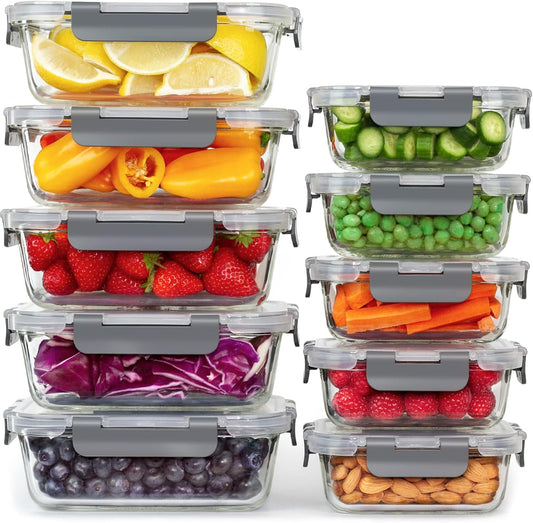 New 10 PCS Glass Food Storage Container Set – Airtight, Microwave & Dishwasher Safe 826754 - with | Sold by Uncle Wiener's Wholesale