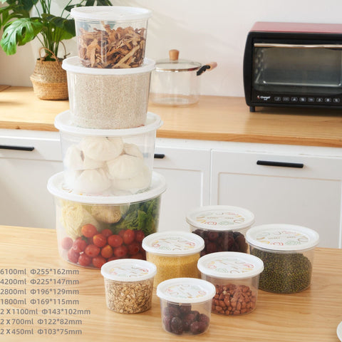 "round and square food storage container set"

"10 piece BPA-free kitchen storage containers"

"stackable plastic food containers with lids"

"clear freezer-safe food containers set"

"organized kitchen pantry with container sets"