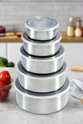 10-piece stainless steel mixing bowl set with airtight lids – stackable, silver kitchen prep and storage bowls in 5 sizes