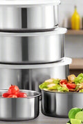 10-piece stainless steel mixing bowl set with airtight lids – stackable, silver kitchen prep and storage bowls in 5 sizes