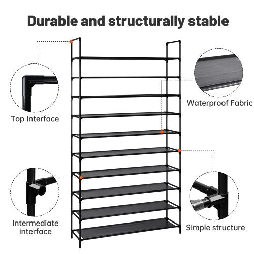 10-Tier Shoe Rack Organizer – Full Front View

Space-Saving Shoe Shelf with 50 Pairs Capacity

Removable Tier Shoe Storage Rack – Assembly Guide

Compact Shoe Organizer – Closet and Entryway Use