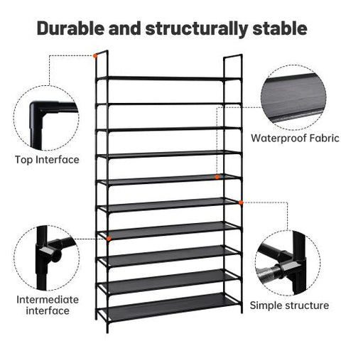 10-Tier Shoe Rack Organizer – Full Front View

Space-Saving Shoe Shelf with 50 Pairs Capacity

Removable Tier Shoe Storage Rack – Assembly Guide

Compact Shoe Organizer – Closet and Entryway Use
