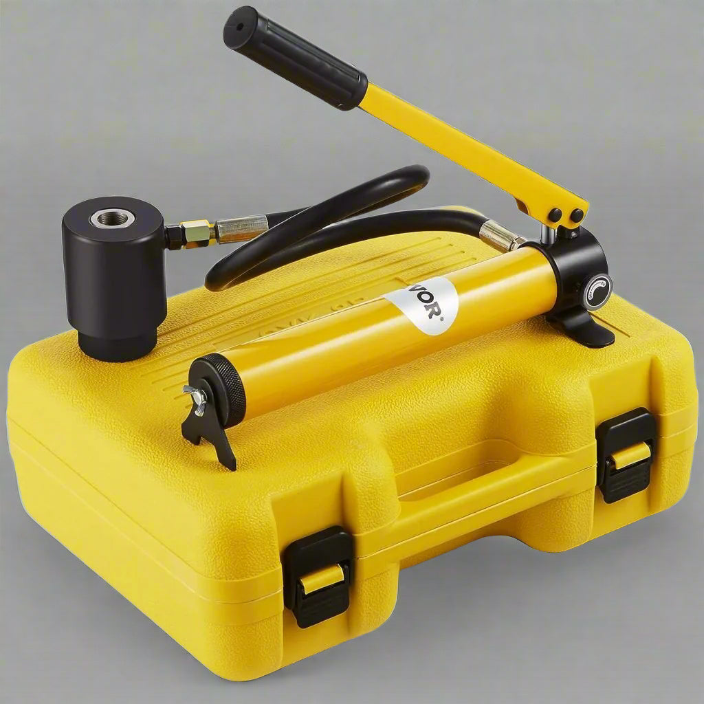 10 Ton Hydraulic Knockout Punch Kit with dies and carrying case
Professional metal hole punch driver set for conduit installation
Hydraulic hole punch with pump and 6 die sizes