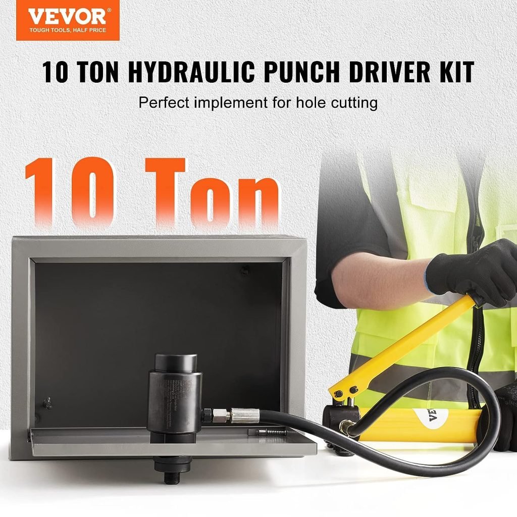 10 Ton Hydraulic Knockout Punch Kit with dies and carrying case
Professional metal hole punch driver set for conduit installation
Hydraulic hole punch with pump and 6 die sizes