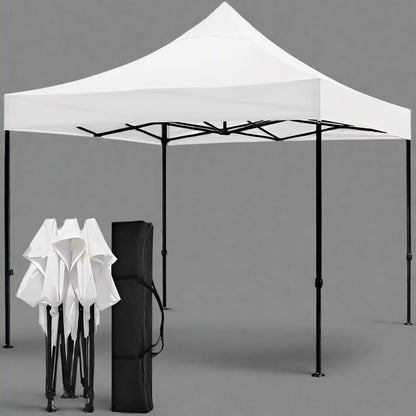 10x10 white gazebo with windows full view

side view of pop-up canopy tent with cathedral windows

steel frame and truss system of event gazebo

pop-up tent folded frame close-up