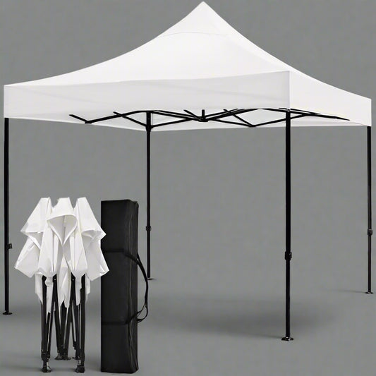 10x10 white gazebo with windows full view

side view of pop-up canopy tent with cathedral windows

steel frame and truss system of event gazebo

pop-up tent folded frame close-up