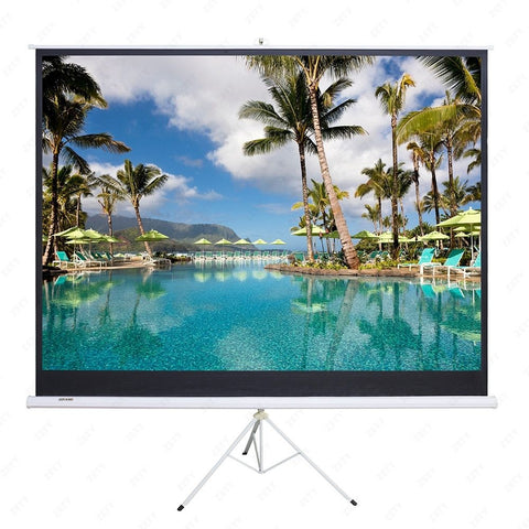 100 inch tripod pull-up projector screen with 16:9 aspect ratio
TS100 portable projector screen setup for outdoor use
Projector screen for classroom and business presentations
Matte white tripod screen with black masking borders
TS100 projection screen portable setup with stand