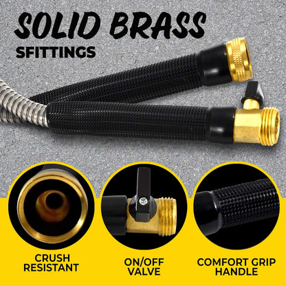 100 ft stainless steel garden hose with brass fittings – rust-proof, kink-resistant, heavy-duty design
