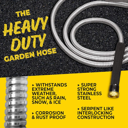 100 ft stainless steel garden hose with brass fittings – rust-proof, kink-resistant, heavy-duty design
