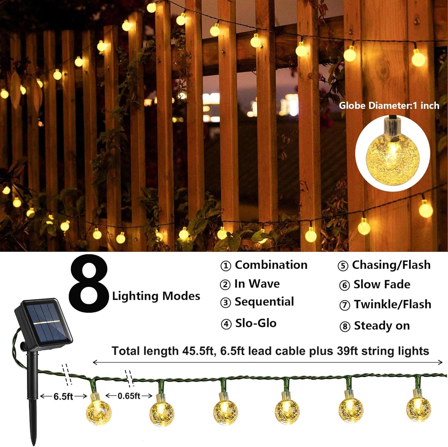 New 100 LED 72FT Solar Crystal Globe String Lights – Outdoor Waterproof Garden Decor 10213CW - with COOL WHITE | Sold by Uncle Wiener's Wholesale