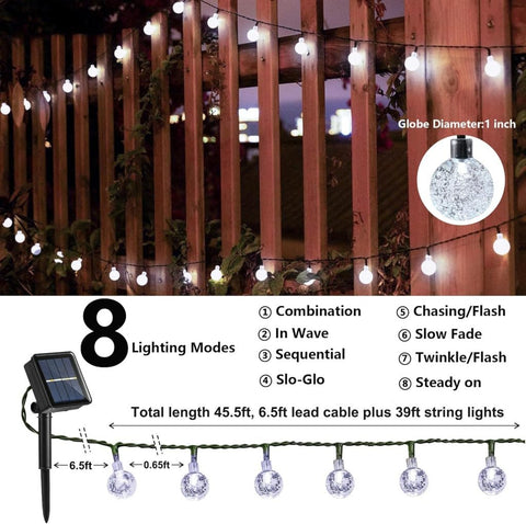 New 100 LED 72FT Solar Crystal Globe String Lights – Outdoor Waterproof Garden Decor 10213CW - with COOL WHITE | Sold by Uncle Wiener's Wholesale
