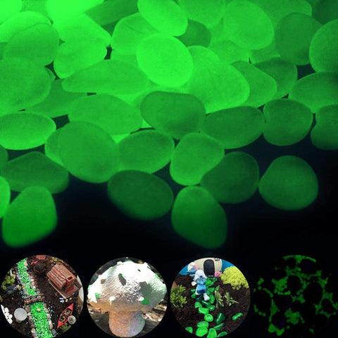 100-Pack Green Glow in the Dark Pebble Stones for Gardens, Paths, and Aquarium Décor