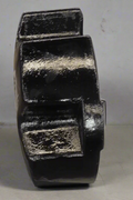 Front view of 1,000 lb Case IH® wheel weight with 3-bolt pattern
Side angle of the heavy-duty cast iron tractor wheel weight
Rear view showing bolt mount configuration